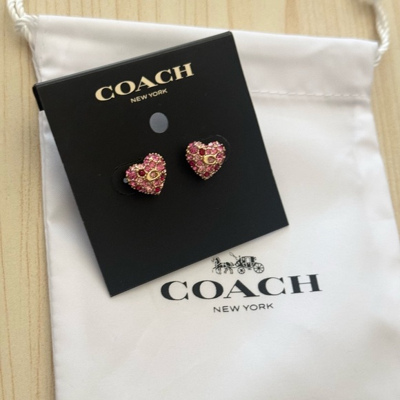 NWT Coach Pavé Heart Stud Earrings with dust bag - Picture 5 of 8